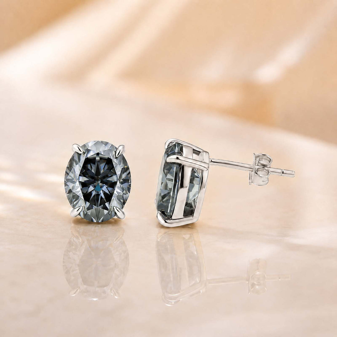 S925 Moissanite 3Ct*2Pcs Oval Cut Stud Earrings 18k White Gold Plated Classic Daily Wedding Jewelry Gift For Women