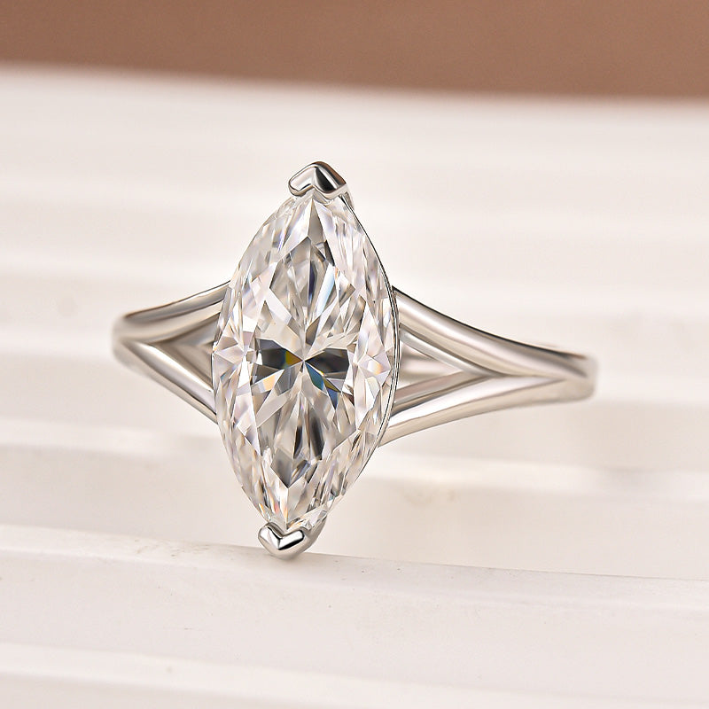 Moissanite 3.0Ct Marquise Cut Split Shank Engagement Ring Travel Ring In Sterling Silver
