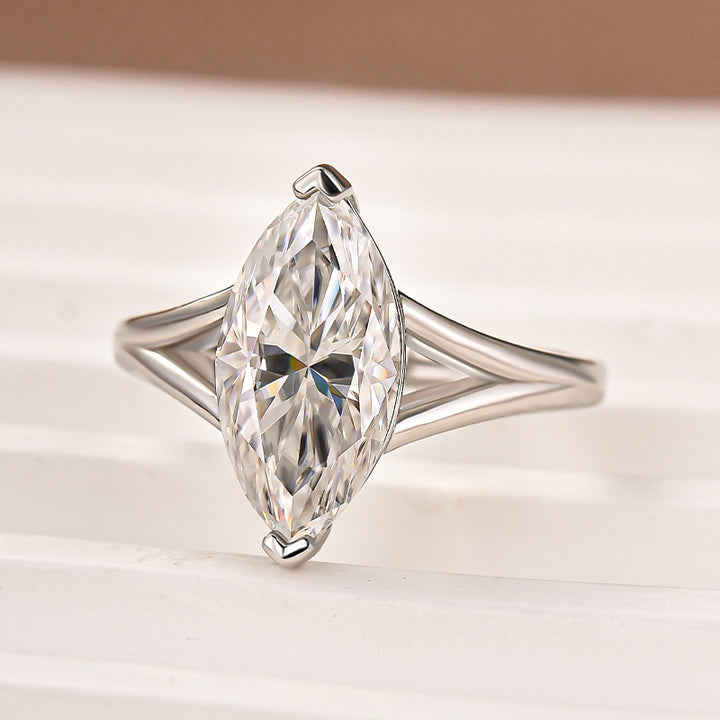 Moissanite 3.0Ct Marquise Cut Split Shank Engagement Ring Travel Ring In Sterling Silver