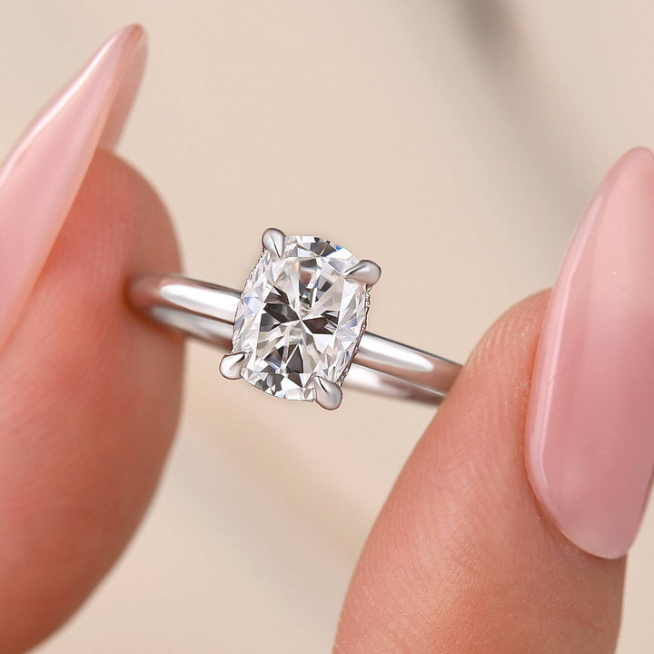 Moissanite 2.0Ct Cushion Cut Hidden Halo Promise Ring In Sterling Silver