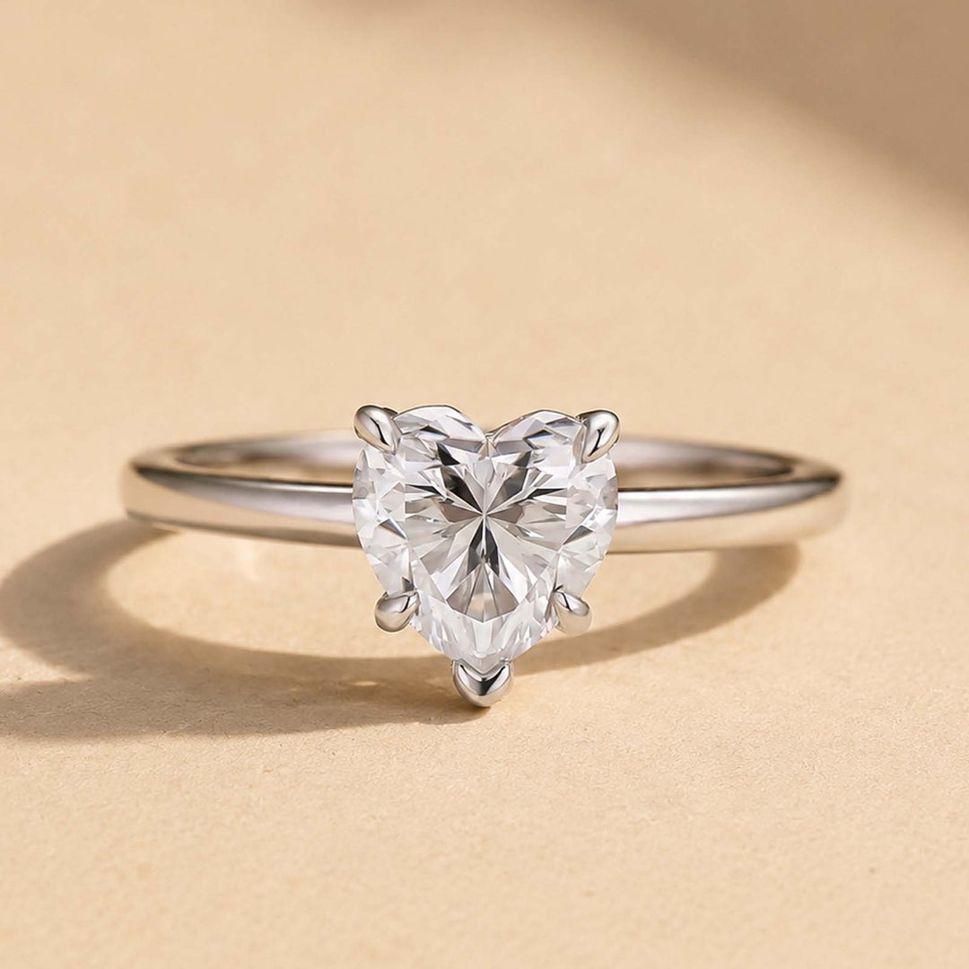 S925 Moissanite Solitaire 1.0Ct Heart Cut Promise Ring Everyday Wearable Ring
