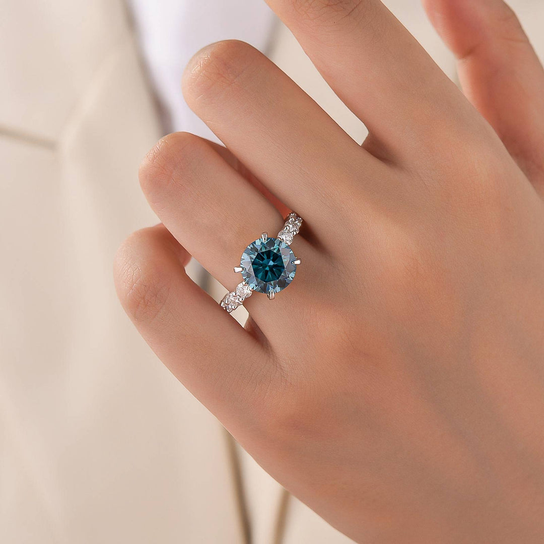 S925 Moissanite 4.0Ct Blue Round Cut White Gold Engagement Ring Travel Ring For Women