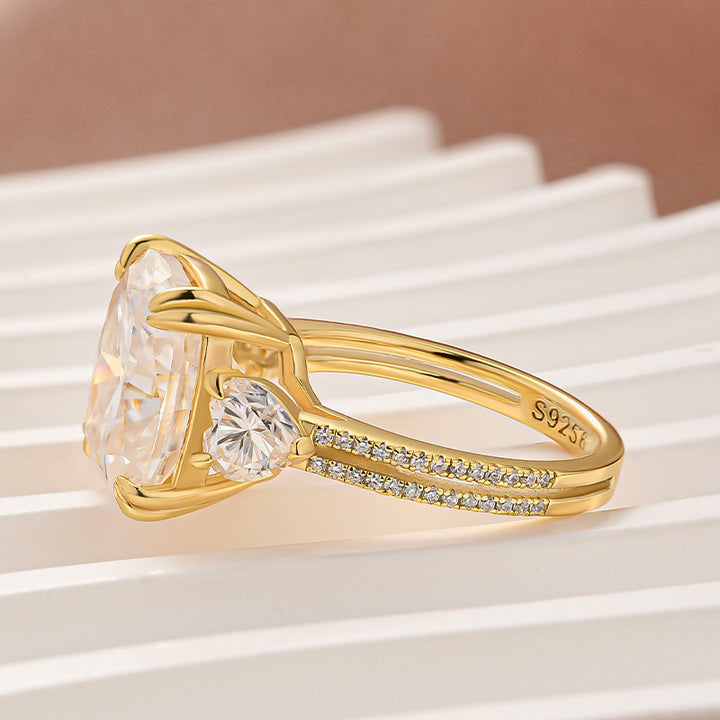 Moissanite 6.0Ct Cushion Cut Three Stone Engagement Ring In Sterling Silver