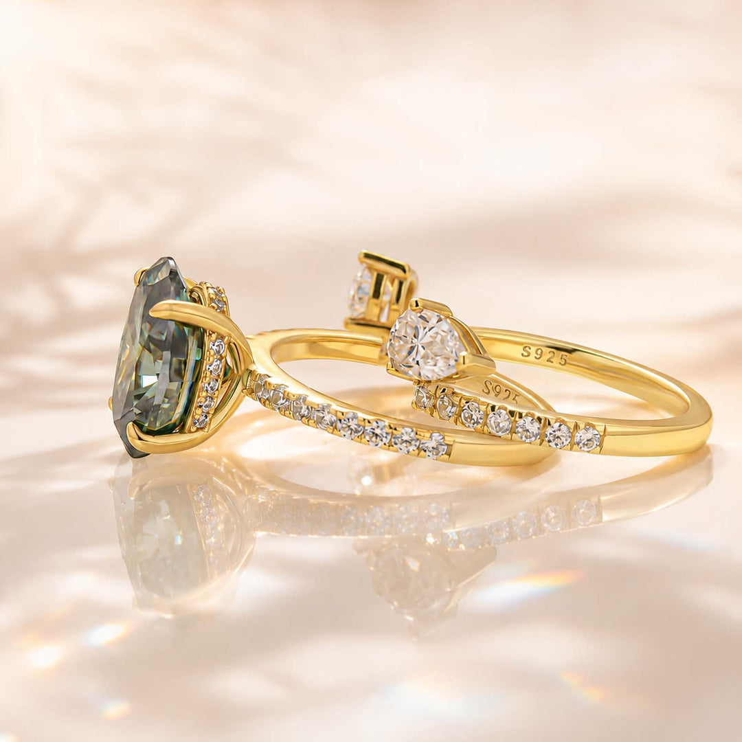 Rodiffy Moissanite 4.0Ct Oval Cut Yellow Gold Wedding Ring with Open Pear Cut Enhancer Ring