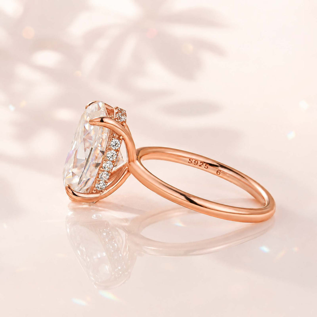 S925 Moissanite 5.5 Ct Solitaire Oval Cut Rose Gold Engagement Ring For Women