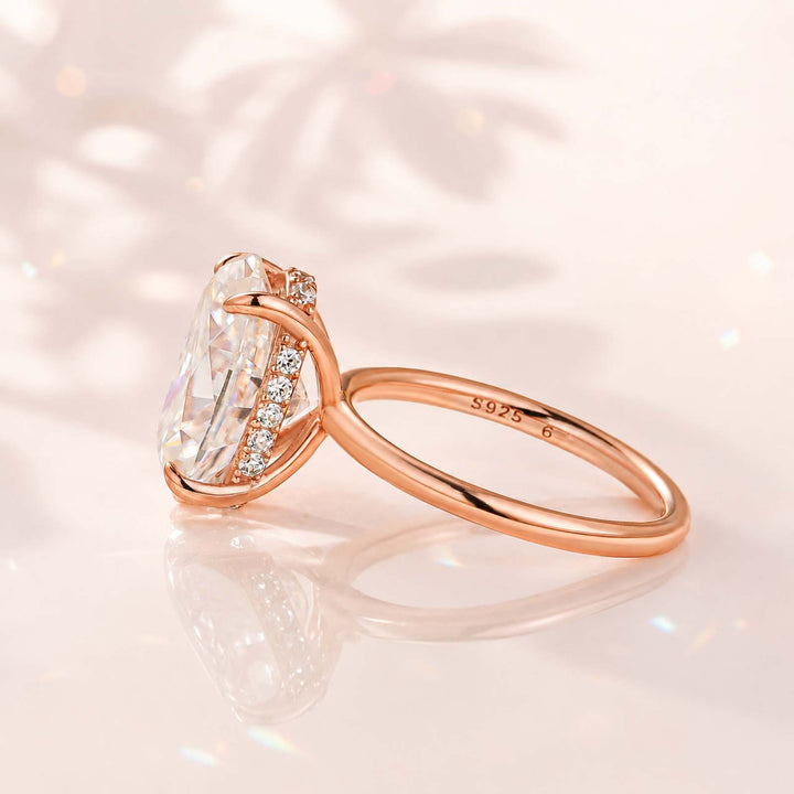 S925 Moissanite 5.5 Ct Solitaire Oval Cut Rose Gold Engagement Ring For Women