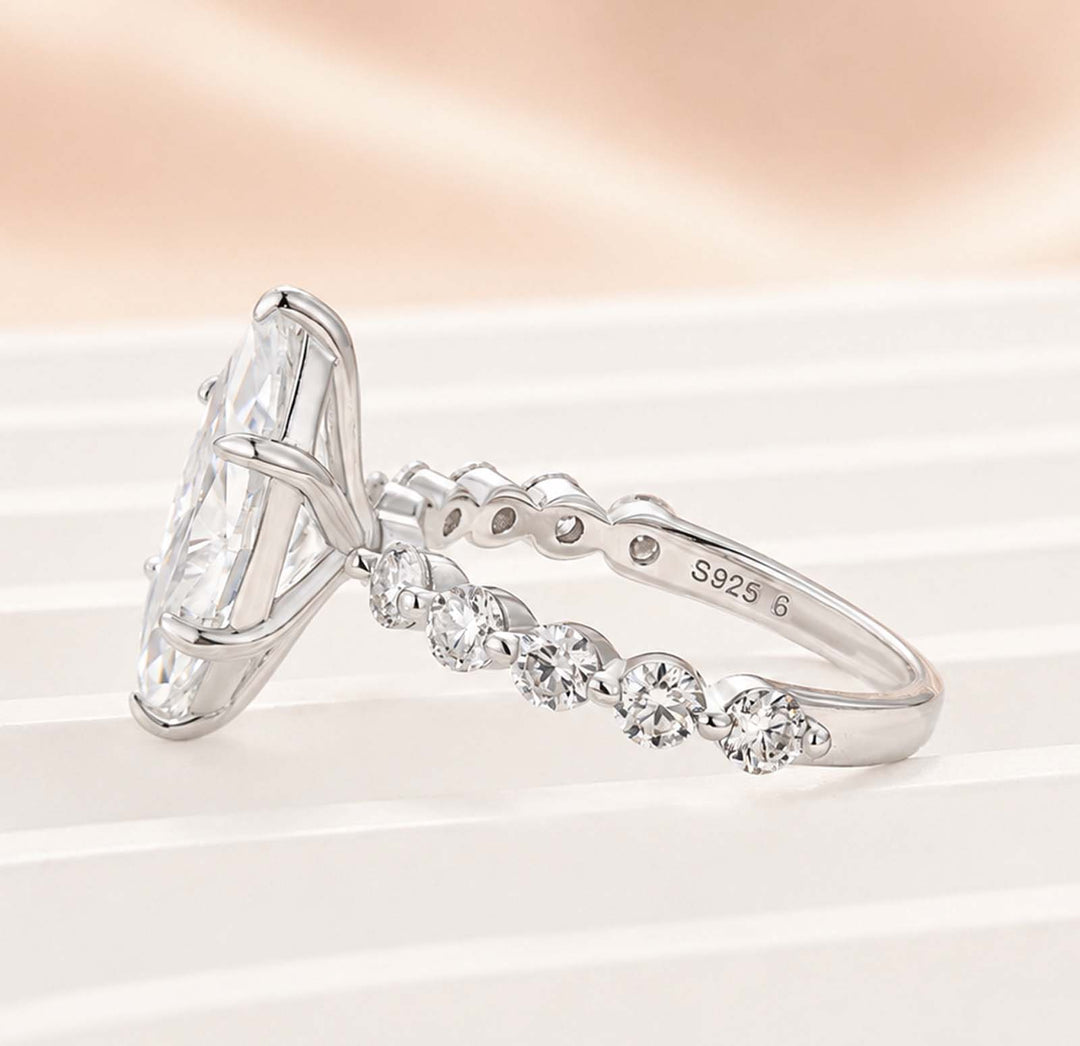 S925 Moissanite 3.0Ct Marquise Cut Side Stone Promise Ring Everyday Wearable Ring