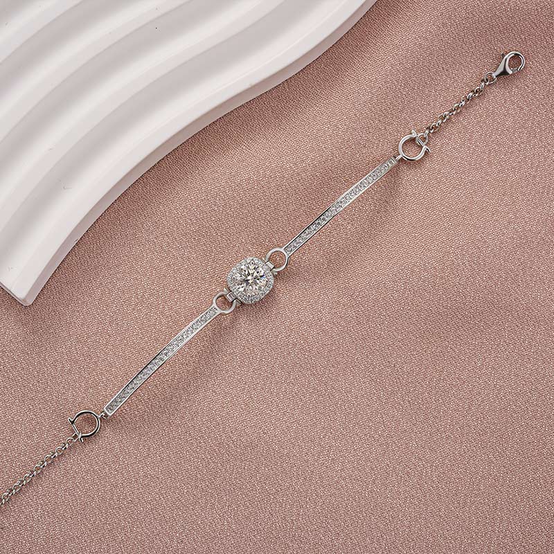 Rodiffy Moissanite 1.0 Ct Halo Round Cut White Gold Bracelet