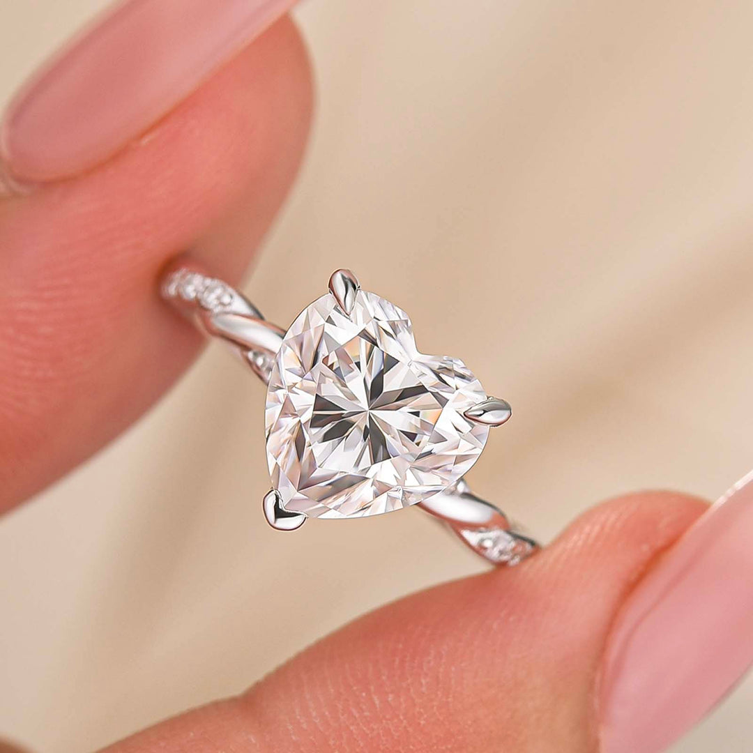 S925 Elegant Moissanite 3.0Ct Heart Cut Twist Romantic Everyday Wearable Ring For Date Nights