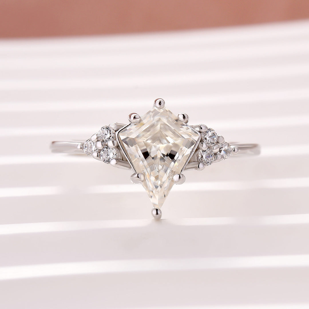 Moissanite 2.2Ct Kite Cut Side Stones Engagement Ring In Sterling Silver