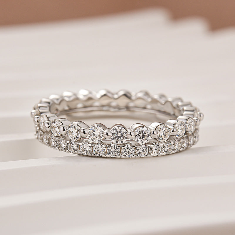 Moissanite Women's Stackable Wedding Band Set In Sterling Silver