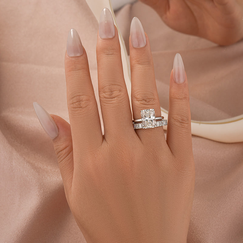Moissanite 4.5Ct Solitaire Radiant Cut White Gold Wedding Ring with Emerald Cut Wedding Ring