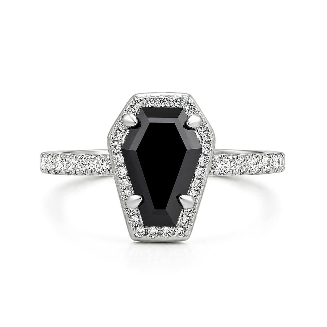 Moissanite 1.7Ct Black Coffin Cut Halo Engagement Ring