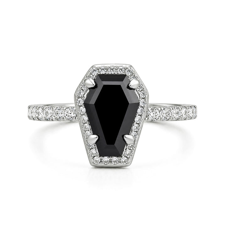 Moissanite 1.7Ct Black Coffin Cut Halo Engagement Ring