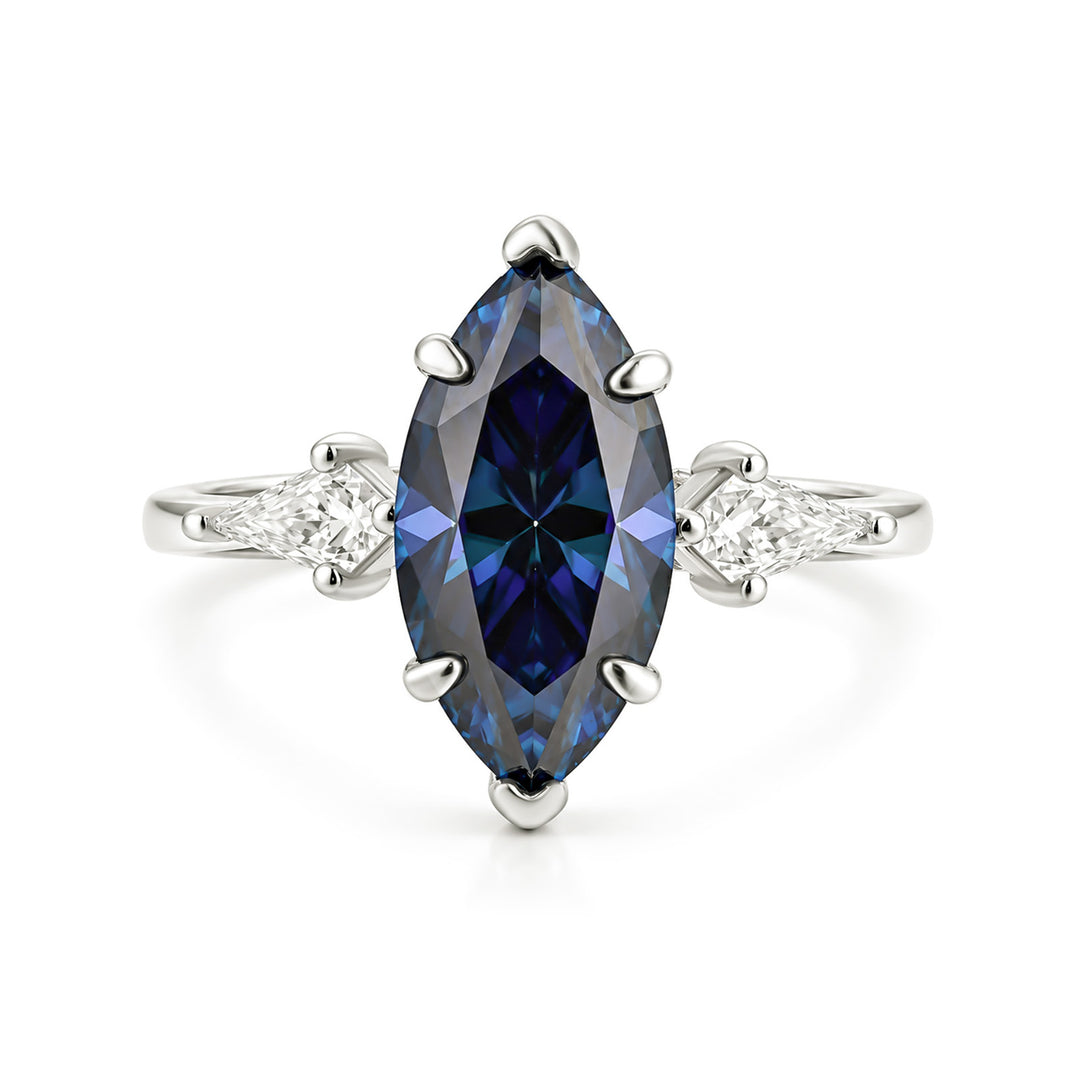 Moissanite 3.0Ct Blue Marquise Cut Three-Stone Ring In Sterling Silver