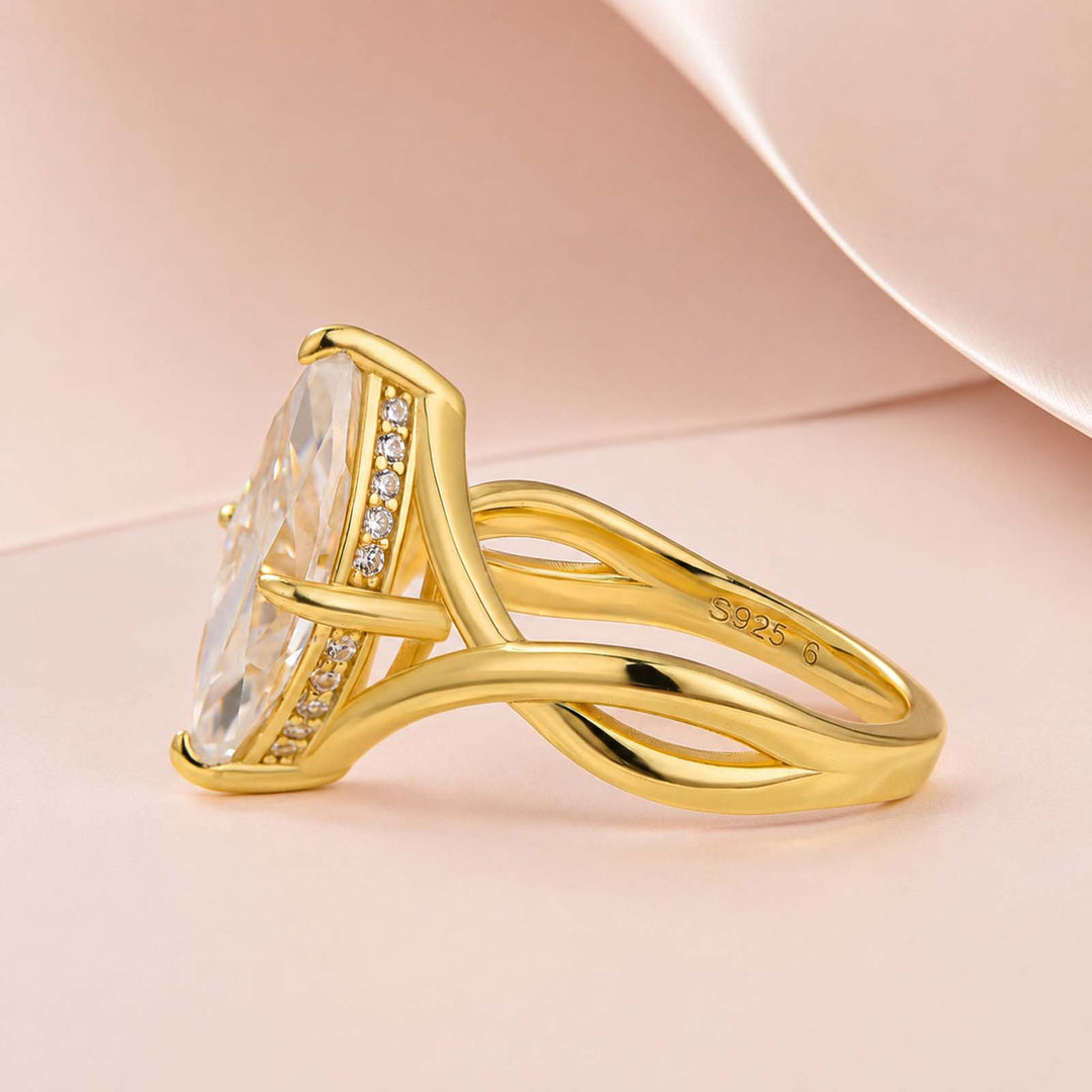 S925 Moissanite Twist 3.0Ct Marquise Cut Yellow Gold Engagement Ring