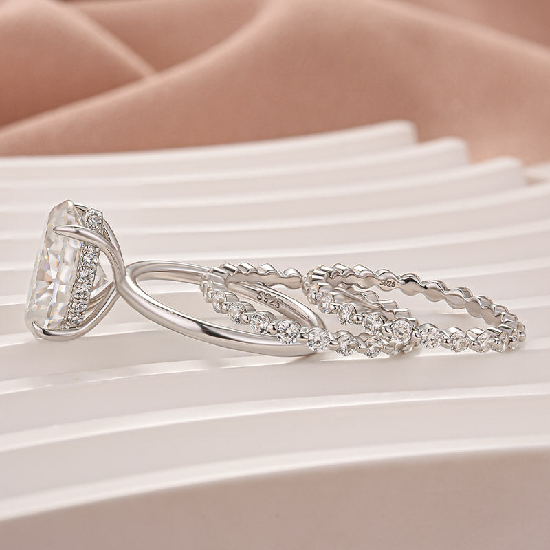 Moissanite 5.5Ct Hidden Halo Oval Cut Engagement Ring with 1.5 Ct Round Cut Yellow Gold Anniversary Ring