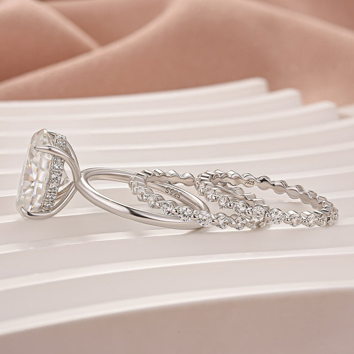 Moissanite 5.5Ct Hidden Halo Oval Cut Engagement Ring with 1.5 Ct Round Cut  Anniversary Ring