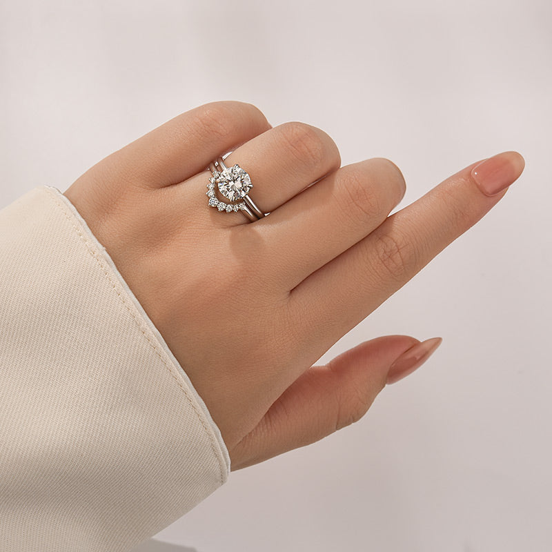 Rodiffy Moissanite 2.0 Ct Round Cut White Gold Wedding Ring Set