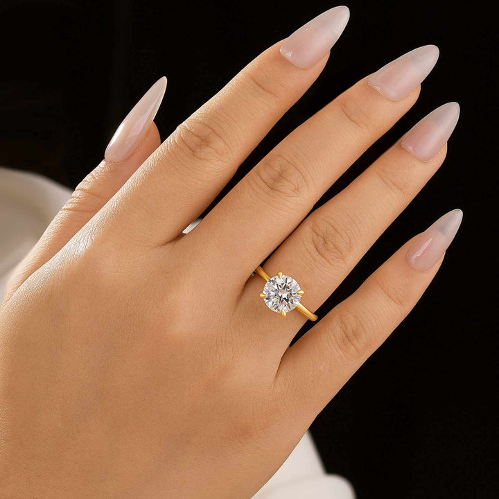Rodiffy Moissanite 2.0 Ct ~4.0Ct Round Cut Yellow Gold Promise Ring