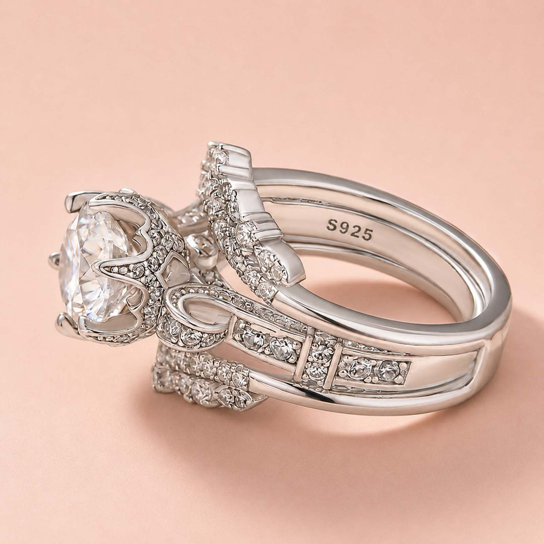 Rodiffy Moissanite 2.0Ct Round Cut Engagement Ring with 1.65Ct Enhancer Wedding Band