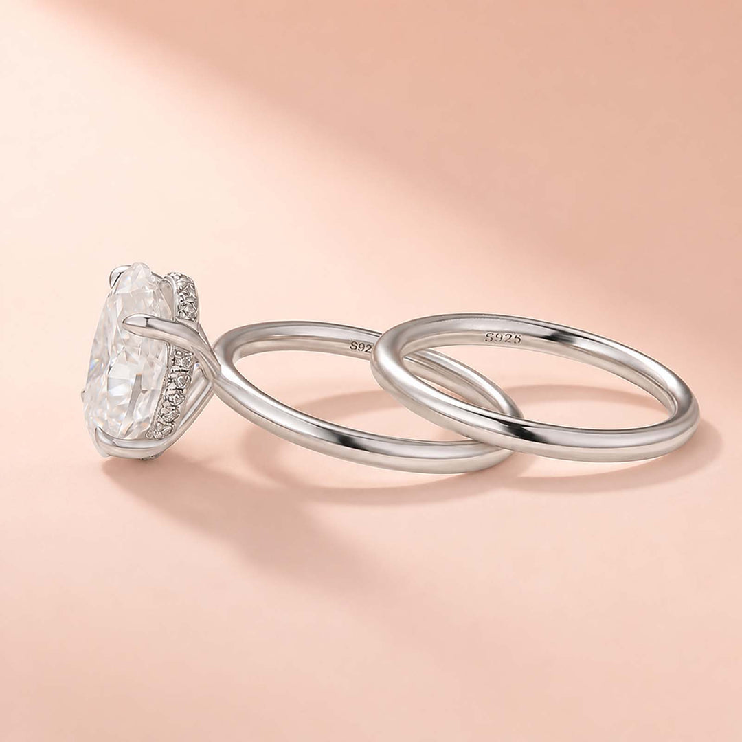 Rodiffy Moissanite 4.0Ct Solitaire Oval Cut White Gold Engagement Ring with Plain Wedding Band