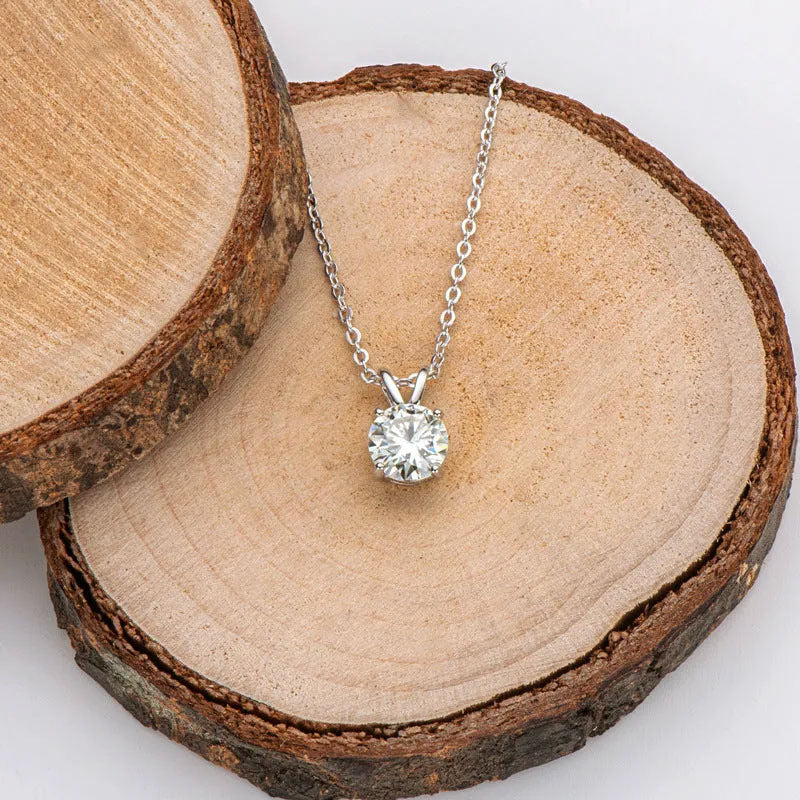 Rodiffy Moissanite 1.0 Ct Round Cut White Gold 4 Prong Pendant Necklace