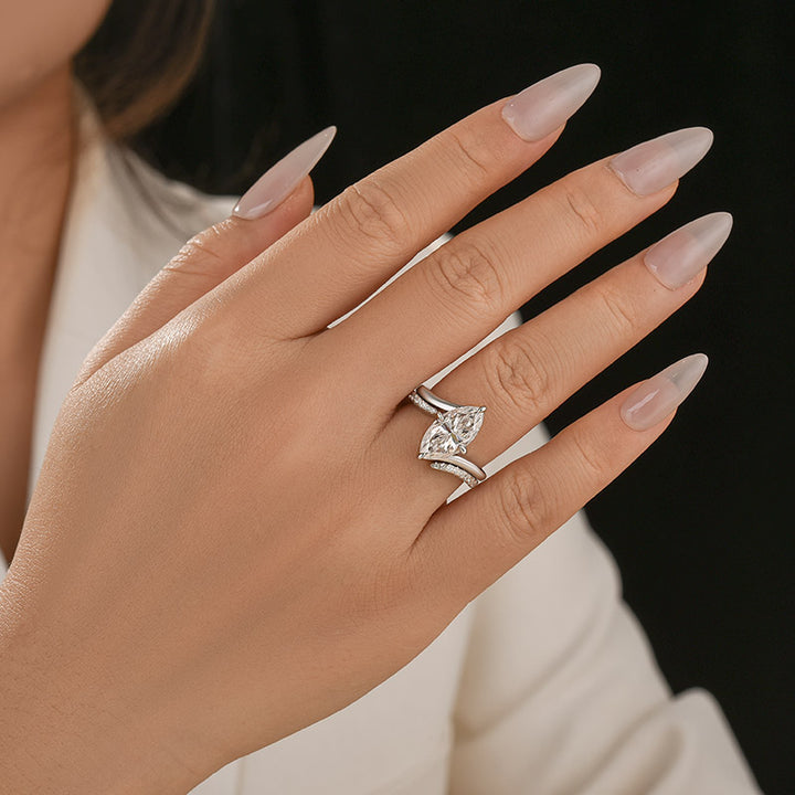 Moissanite 3.0Ct Marquise Cut Insert Wedding Ring Set For Women In Sterling Silver