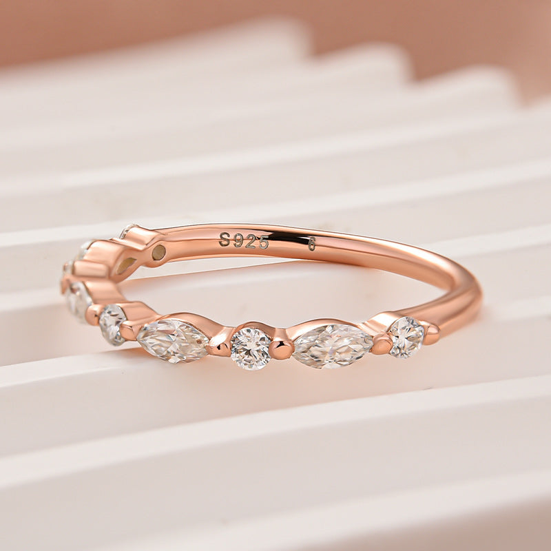 Rodiffy Moissanite 0.55 Ct Marquise-Round Rose Gold Wedding Band