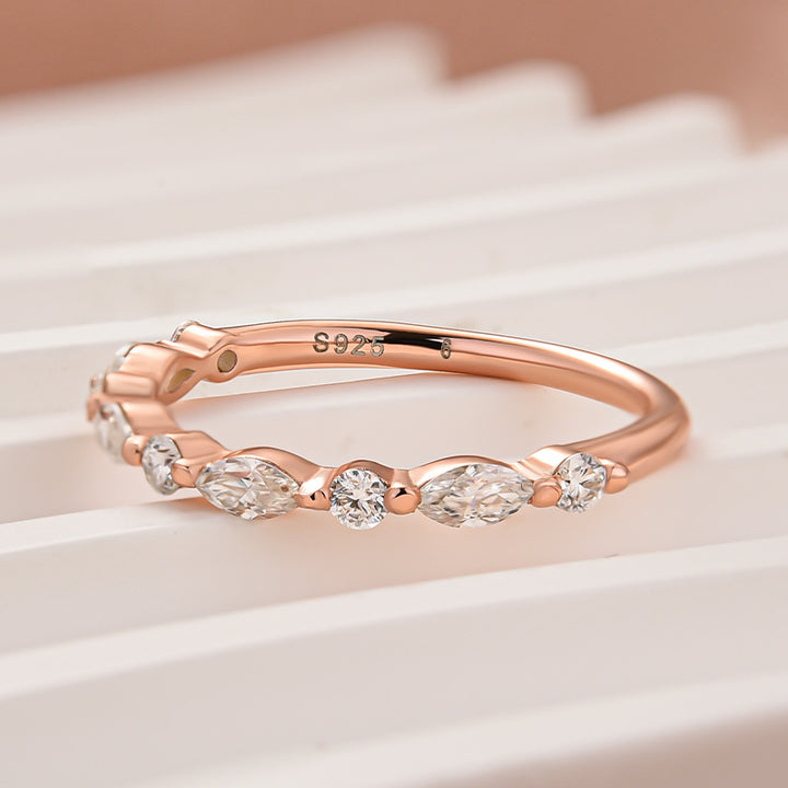 Rodiffy Moissanite 0.55 Ct Marquise-Round Rose Gold Wedding Band