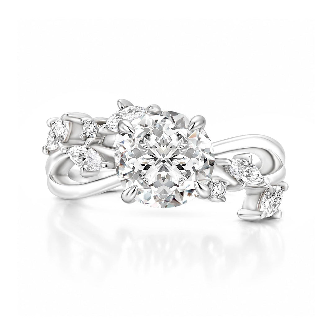 2.0Ct Round Moissanite Nature-Inspired Engagement Ring With Open Split Shank