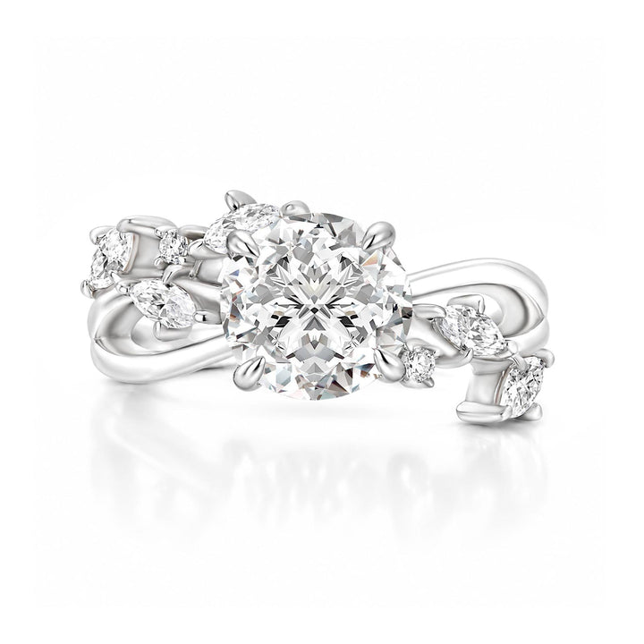 2.0Ct Round Moissanite Nature-Inspired Engagement Ring With Open Split Shank