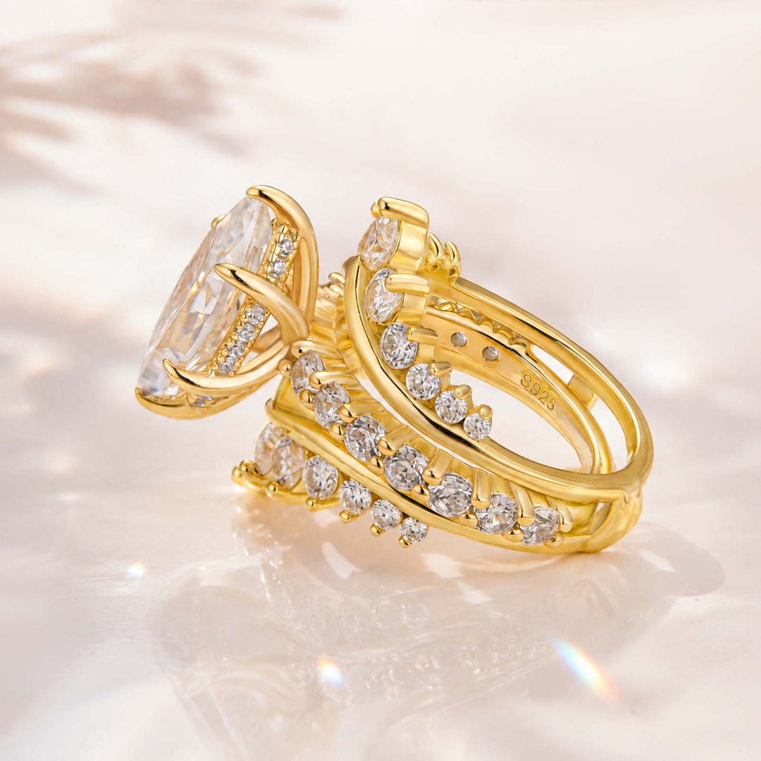S925 Moissanite 3.0CT Marquise Cut Enhancer Ring With 1.7Ct Band In 18K Yellow Gold Plated Sterling Silver