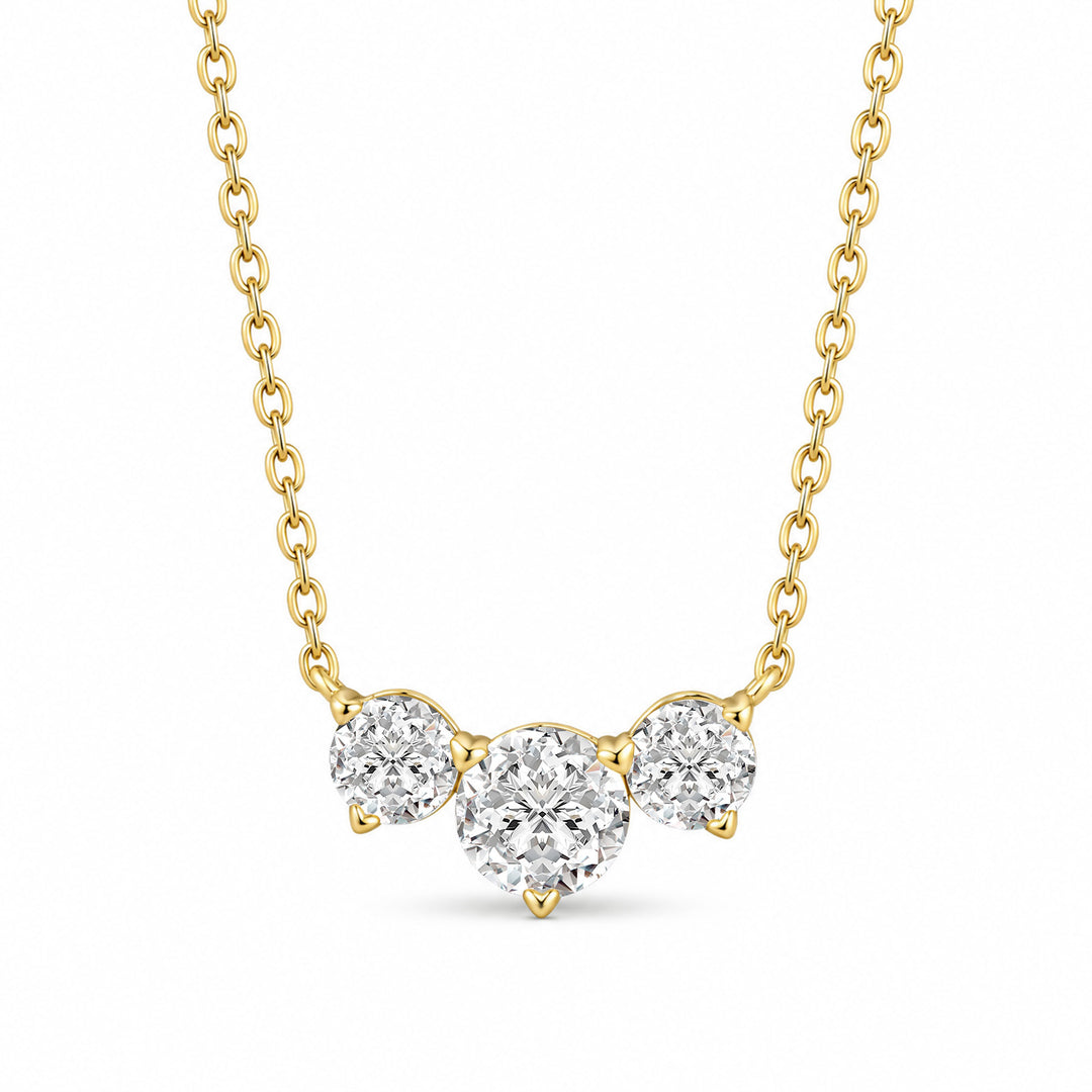 Moissanite 1.6Ct Round Three Stone Necklace In 925 Sterling Silver
