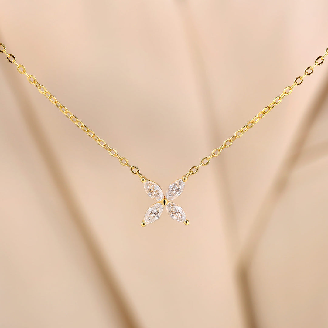 Moissanite 0.8CT Marquise Cut Cross Floral Pendant Necklace In Sterling Silver