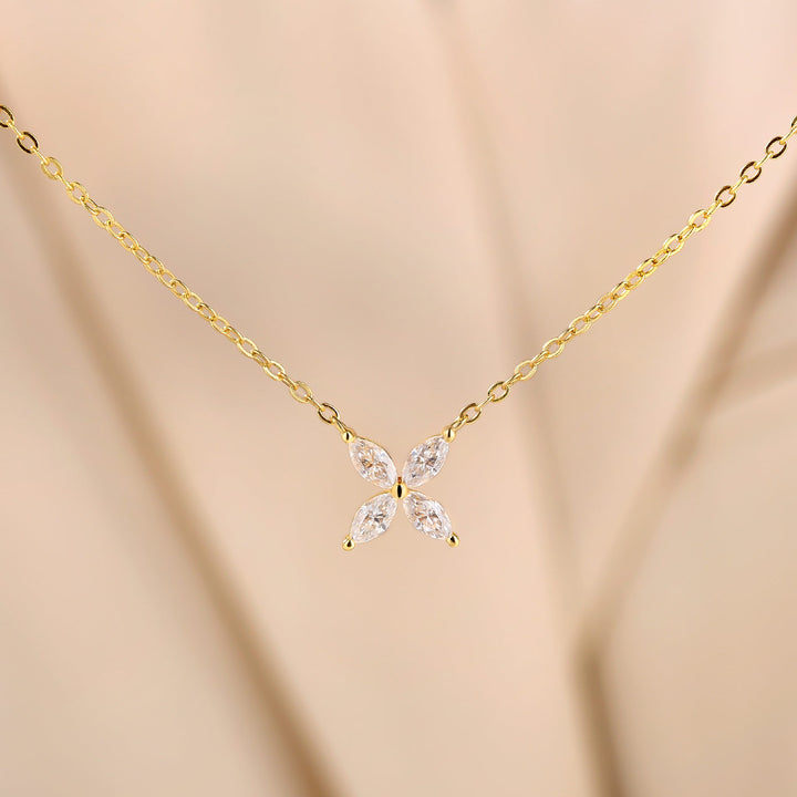 Moissanite 0.8CT Marquise Cut Cross Floral Pendant Necklace In Sterling Silver