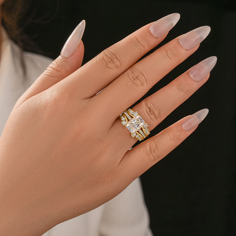 Moissanite 3.5Ct Radiant Cut Yellow Gold Wedding Ring with Enhancer Ring