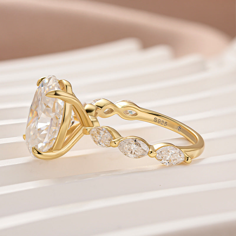 Moissanite 5.5Ct Oval Cut with 1.5Ct Side Stone Marquise Cut Engagement Ring in S925 Sterling Silver