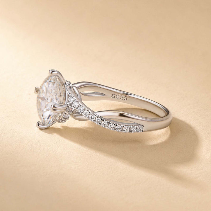 S925 3.0Ct Round Cut Unique Heart Prong Twisted Half Pave Silver Engagement Ring Date Night Ring