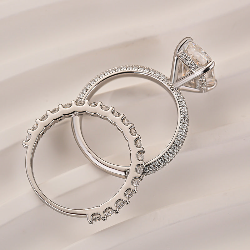 Moissanite 3.5Ct Radiant Cut White Gold Engagement Ring with Pavé Ring