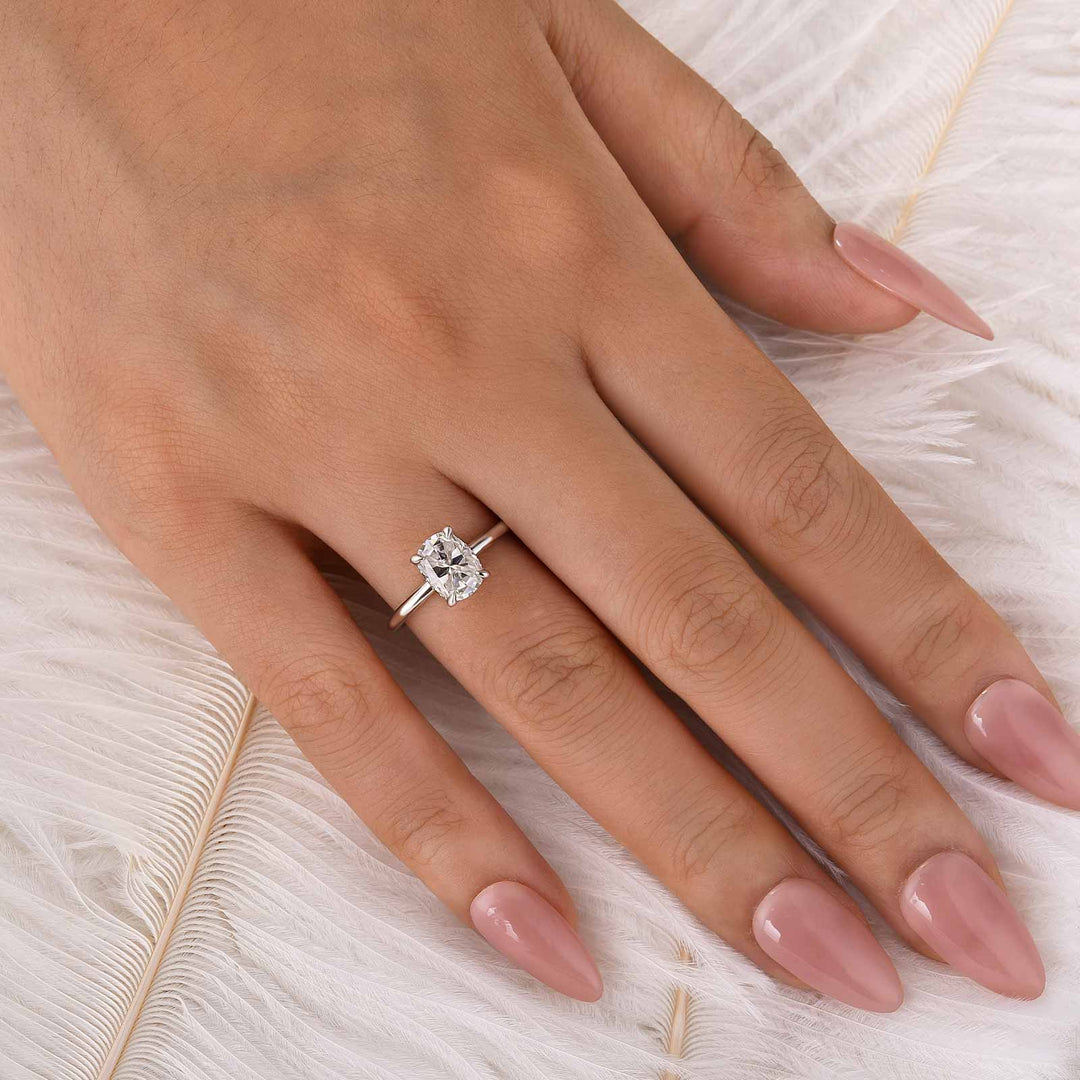 Moissanite 2.0Ct Cushion Cut Hidden Halo Promise Ring In Sterling Silver