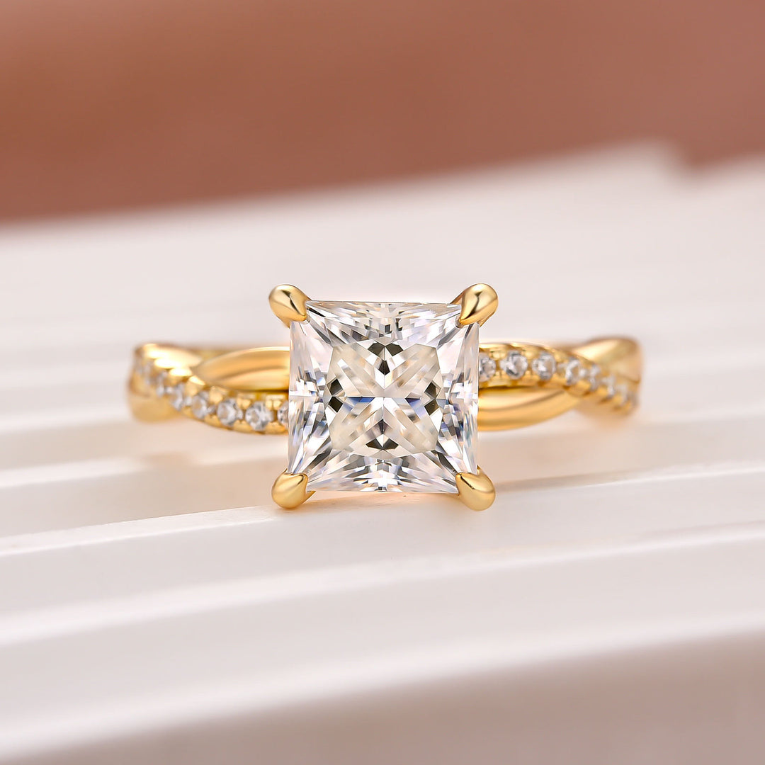 2.0Ct Princess Cut Moissanite Twist Promise Ring With Pave Band