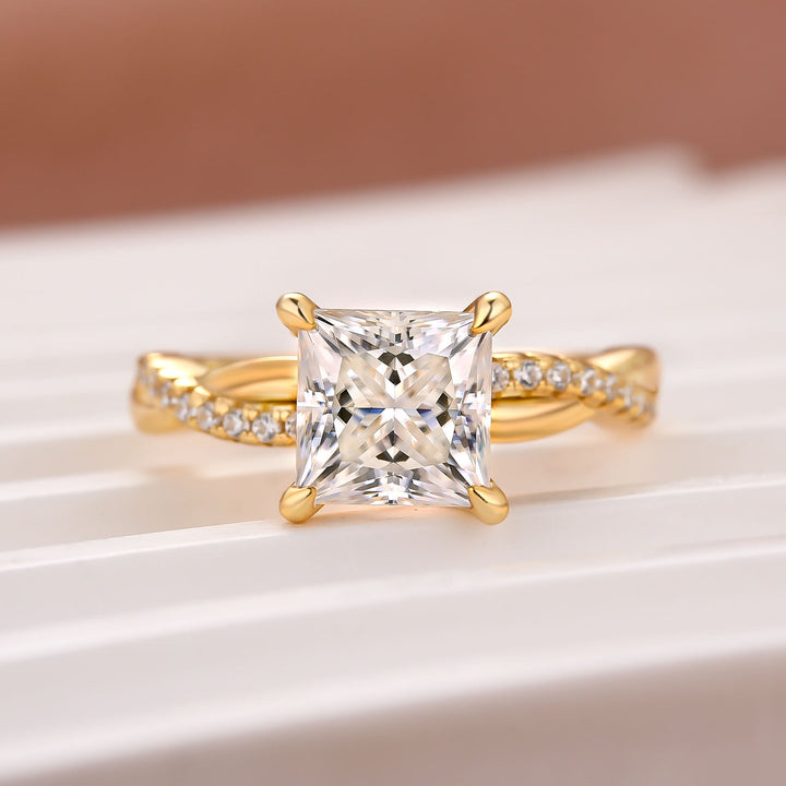 2.0Ct Princess Cut Moissanite Twist Promise Ring With Pave Band