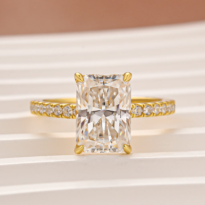 Moissanite 3.5Ct Radiant Cut Hidden Halo Engagement Ring in Sterling Silver