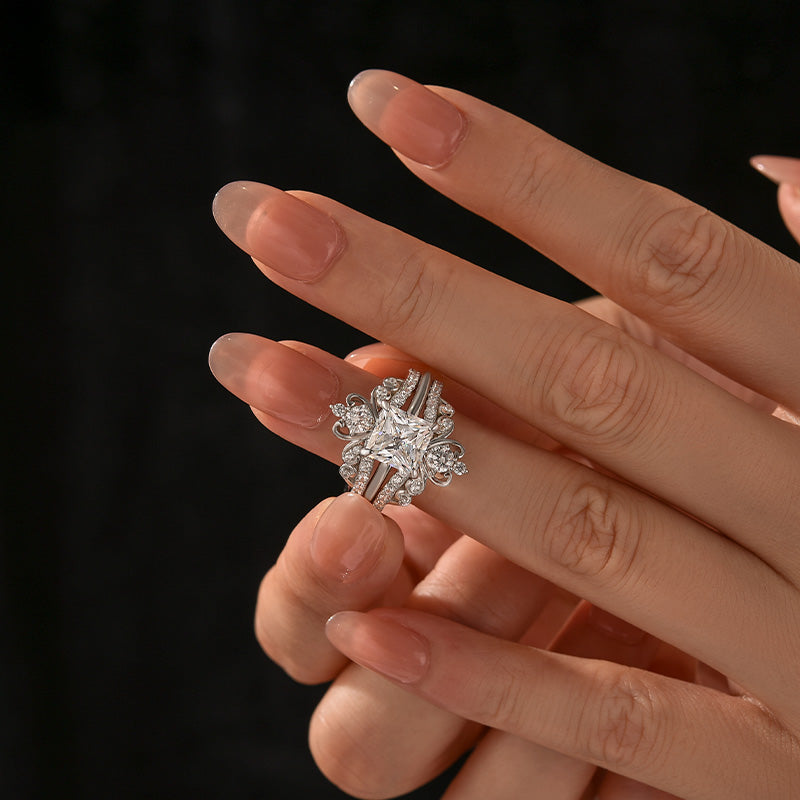 Moissanite 2.0 Ct Princess Cut Solitaire White Gold Engagement Ring with Enhancer Ring