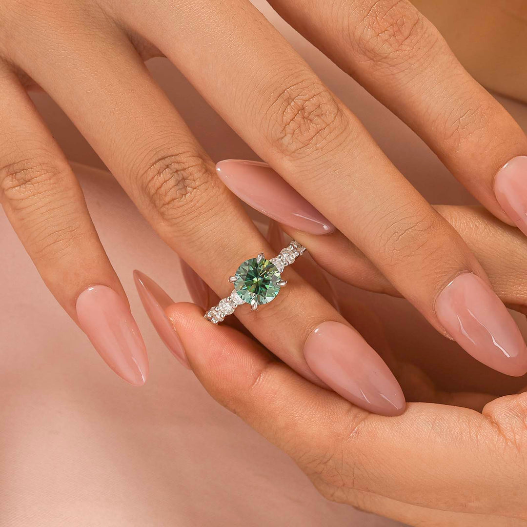 Rodiffy Moissanite 2.0Ct Round White Gold White/Green Stone Engagement Ring