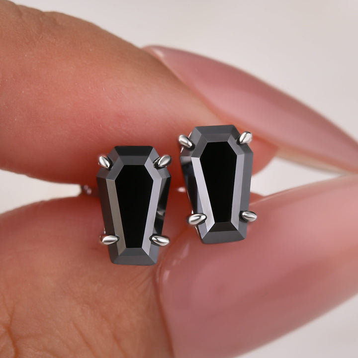 2.0Ct Black Coffin Cut Moissanite 18K White Gold Plated Stud Earrings