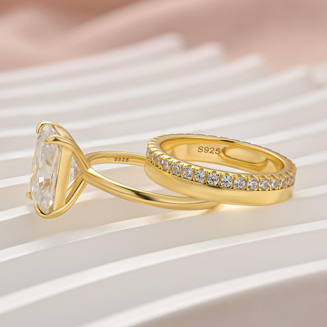 2PC Moissanite 4.5Ct Radiant Cut Solitaire Engagement Ring With Round Cut Wedding Band Wedding Ring Set