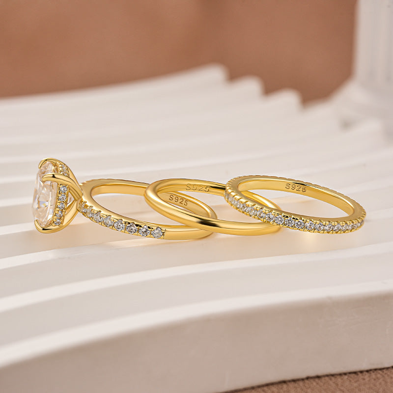 Moissanite 3.0Ct Cushion Cut Yellow Gold Travel Bridal Set