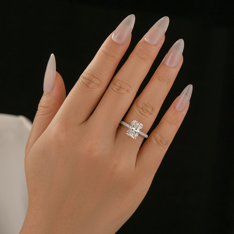 Moissanite Triple Row Pavé 3.5Ct Radiant Cut White Gold Engagement Ring